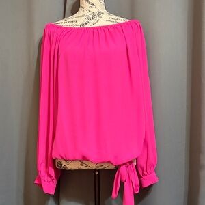 Vince Camuto Bright Pink Off-the-Shoulder Tie-Hem Blouse